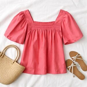 Maeve by Anthropologie Puff Sleeve Smocked Cotton Blouse Size XL | Euro Summer